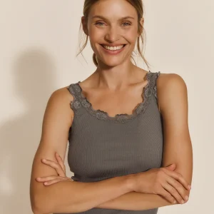 Babette U-Neck Silk Lace Top Stormy Weather