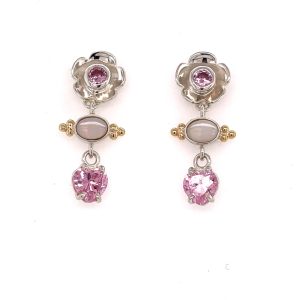Blomst opal øredobb med lys rosa zirconia