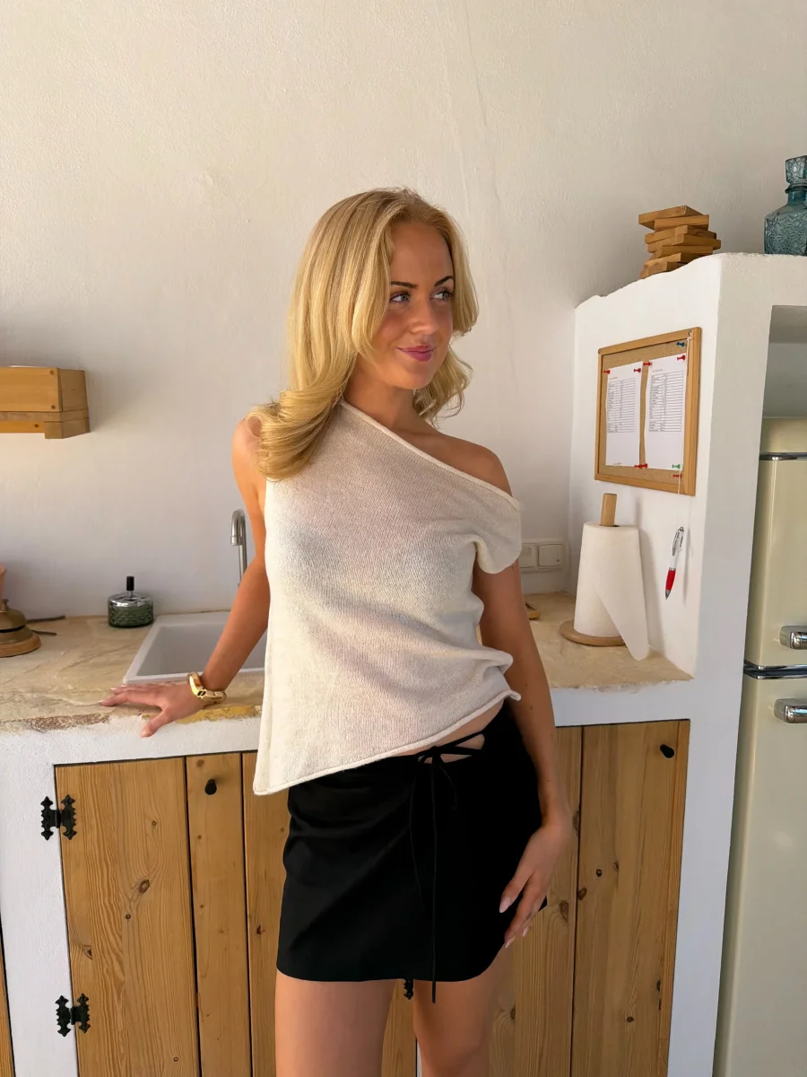 Line Linen Mini Skirt - Black - Image 4