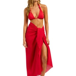 Beach Essentials Textured Wrap Sarong Cosmo Red