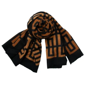 804115 Stort grafisk vevet skjerf MA2057 - cognac