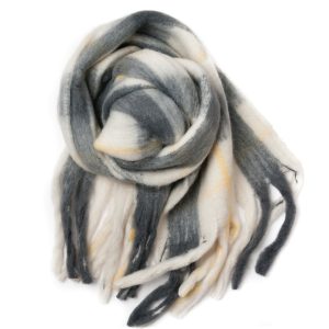 805186 Fluffy skjerf rutet med smal stripe TS15793 - grå