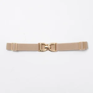 835305 Belte (6 stk) smalt elastisk belte med gull spenner - beige