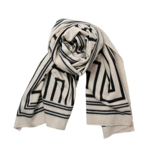 842805 Skjerf, Mykt høstskjerf med grafisk print - lys beige