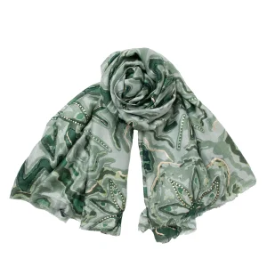 842950 Skjerf, Marmorert print - olivengrønn