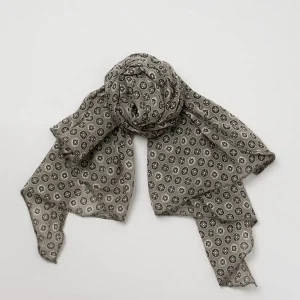 860250 Skjerf bomull/silk - Blomsterprint, olivengrønn