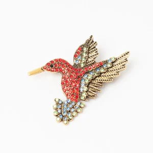 868523 Broche - Kolibri strass stener - rød
