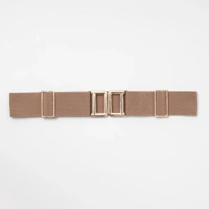 869405 Belte (6 stk) elastisk belte one size 5 cm vidde / Firkantet gull spenne  - beige