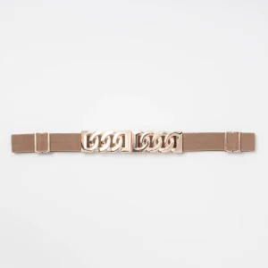 869505 Belte (6 stk) smalt elastisk belte one size 2,5 cm vidde / Lenkespenne i gull  - beige