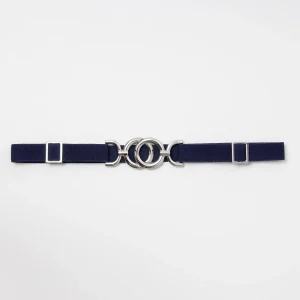 869641 Belte (6 stk) smalt elastisk belte one size 2,5 cm vidde / Sirkelspenne i sølv  - blå