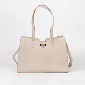 871105 Vesker, INE shopper med frontspenne  - beige