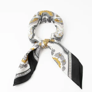 876605  Skjerf, Lite skjerf paisley printr svart/oker