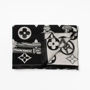 881901  Skjerf, Mykt skjerf LVt print - beige/svart