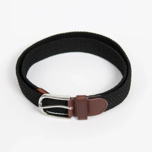 882001  Belte ( 6 stk)  Elastisk strikkbelte med "leatherlook" sølvspenne- svart