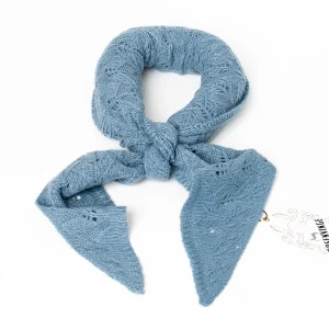 884844 Skjerf, Strikket lite triangel skjerf  - jeansblå