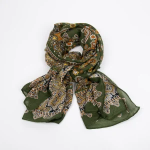 888750  Skjerf, Mykt viskose skjerf paisley print med kant - grønn
