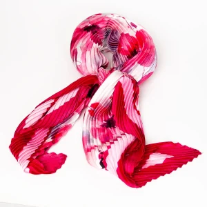 892536  Skjerf, Lite skjerf blomstret plizze - rosa