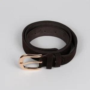 893112 Belte (6 stk) Semsket skinnbelte med oval spenne  - ny mørk brun