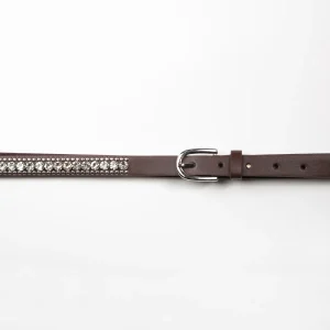 893711 Belte (6 stk) Smalt belte med nagler og strass stener - brun