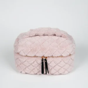 910536 Veske, Makeup-bag fuskpels - lys rosa