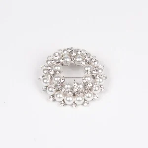 913086 Brosje, Brosje med perler og strass stener - sølv