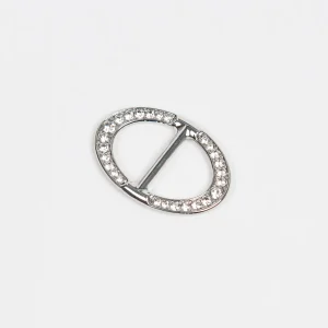 917486 Skjerf ring - Flat skjerfring oval med strass stener - sølv