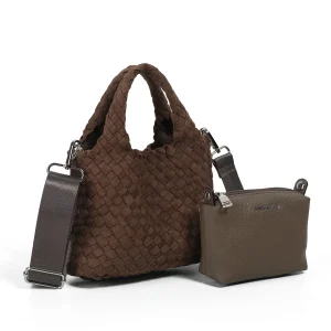 920150 Veske, MAJA liten flettet shopper semsket  - olivengrønn