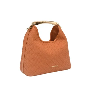 922315 Vesker, MARIA  soft veske med metal-håndtak -cognac flettet finish