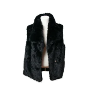 885201 Poncho, Fuskpels vest med stor krage - svart
