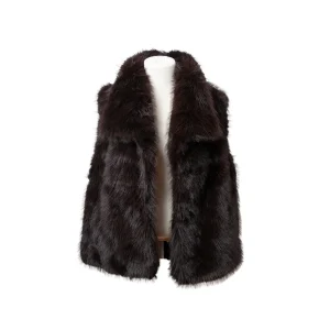 885211 Poncho, Fuskpels vest med stor krage - brun