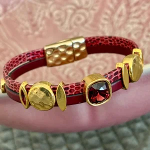 Swarovski-armbånd burgunder og gull