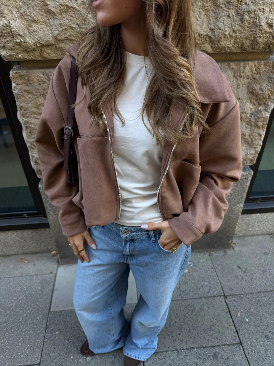 Rosa Faux Suede Jacket - Cognac Brown - Image 3