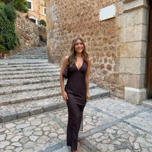 Daisy Maxi Dress - Dark Brown/White Dot