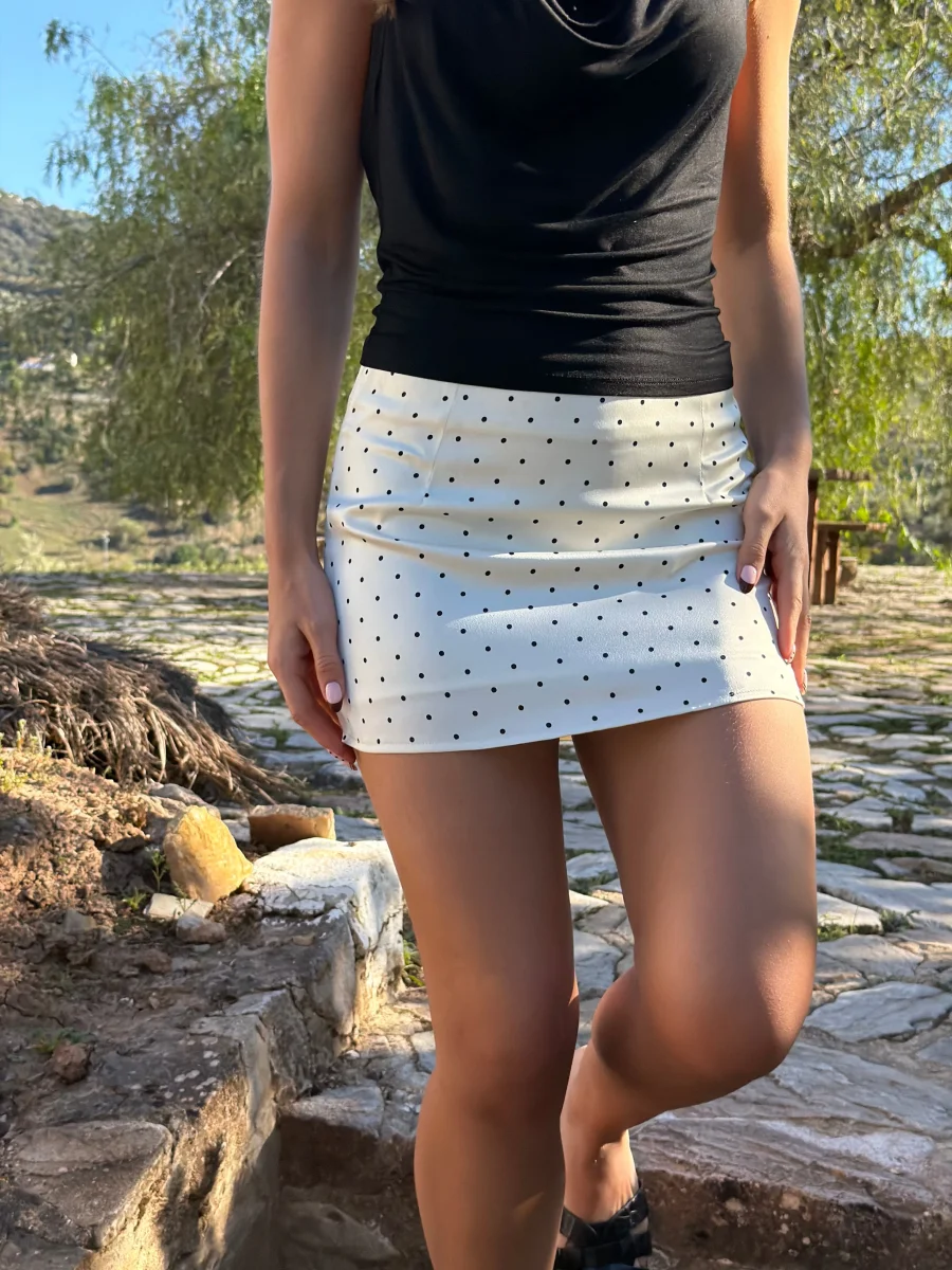 Selma Dot Mini Skirt - White/Black Dot