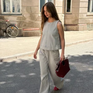Louise Denim Tank Top - Light Grey