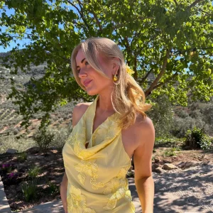 Lily Mesh Halterneck Top - Butter Yellow