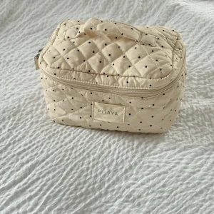 Large Makeup Bag - Beige/Black Dots