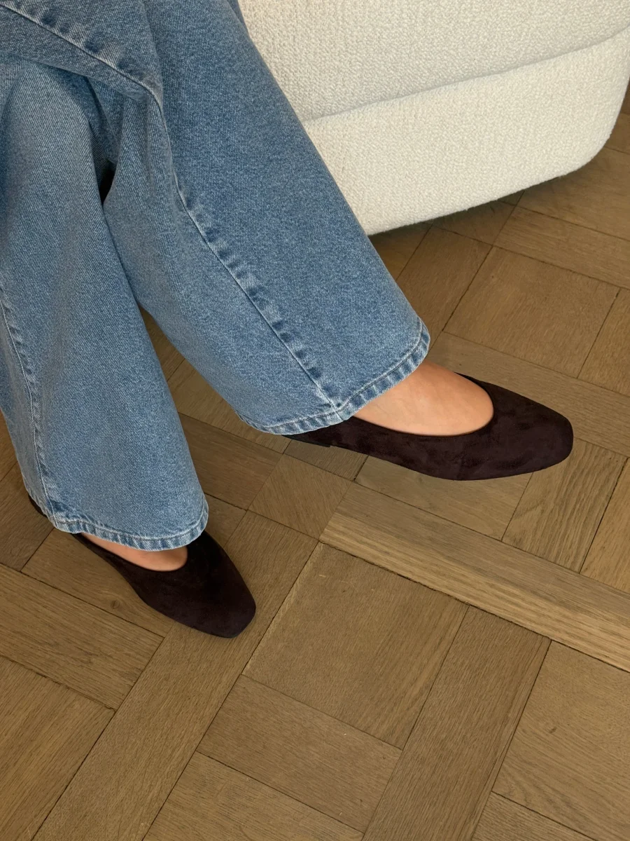 Jennifer Square Ballerina - Faux Suede Dark Brown - Image 3