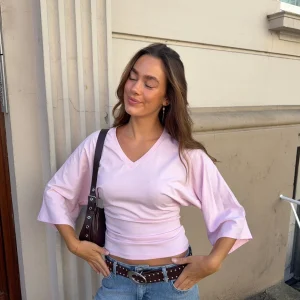 Klara 3/4 V-neck Top - Baby Pink