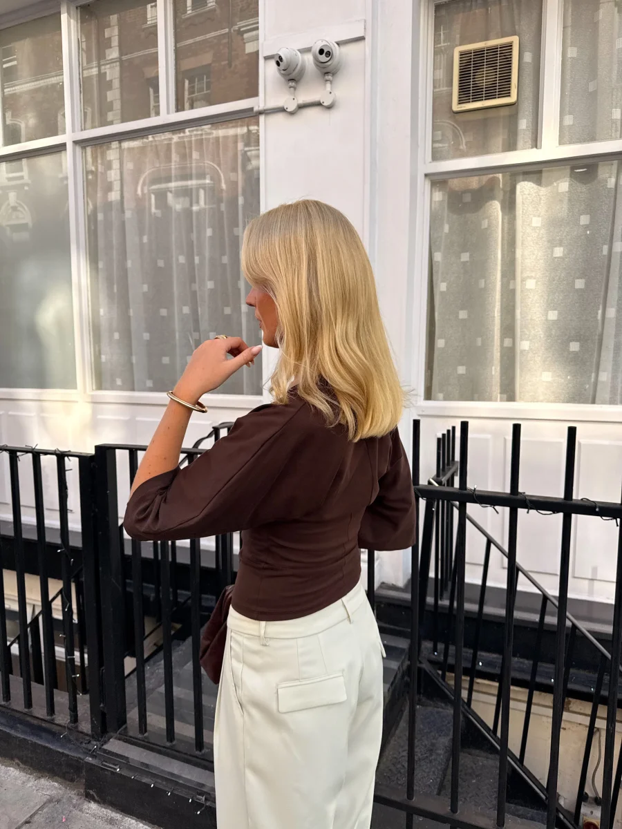 Klara 3/4 V-neck Top - Chocolate Brown - Image 4