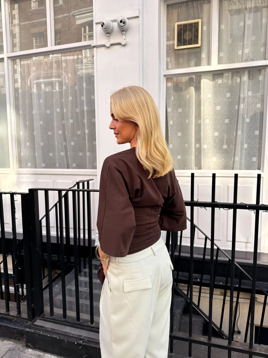Klara 3/4 V-neck Top - Chocolate Brown - Image 5