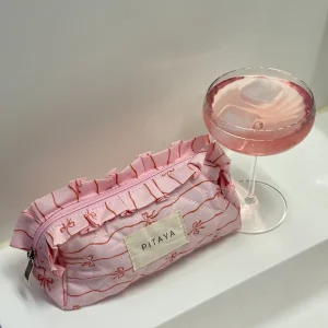 Frill Makeup Bag Small - Pink/Red Bows
