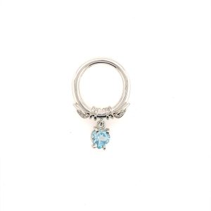 Bladring med hengende sky blue topaz