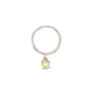 Tynn sølvring med 6mm hengende lys gul lemon citrine