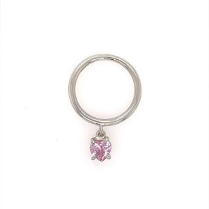 Tynn sølvring med 6mm lys rosa zirconia hjerte