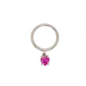 Tynn sølvring med hengende 6mm mørk rosa zirconia hjerte