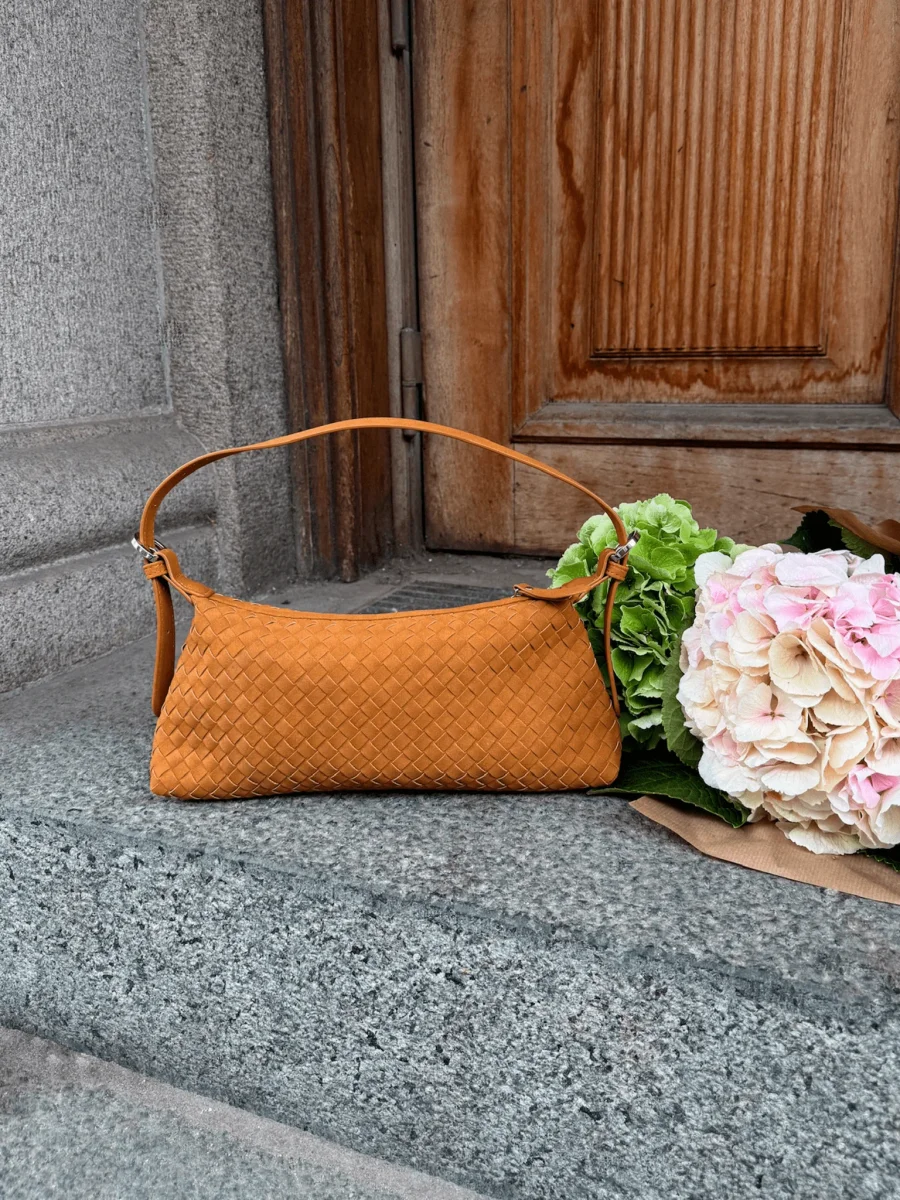 Charlotte Faux Suede Baguette Bag - Cognac Brown - Image 4