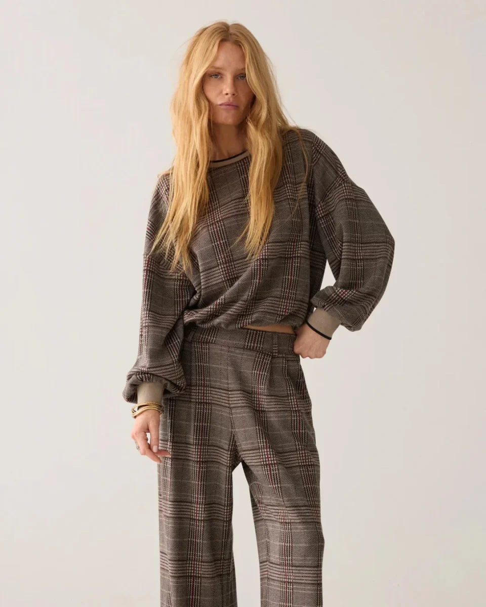 Wide-Leg Trousers in Plaid Jacquard - Image 4