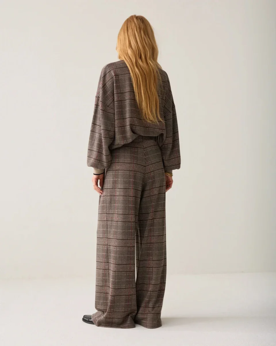 Wide-Leg Trousers in Plaid Jacquard - Image 3