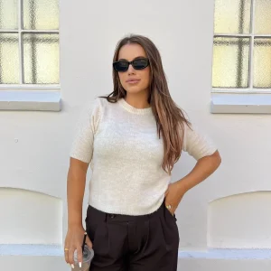Frida Short Sleeve Knit Pullover - Off White